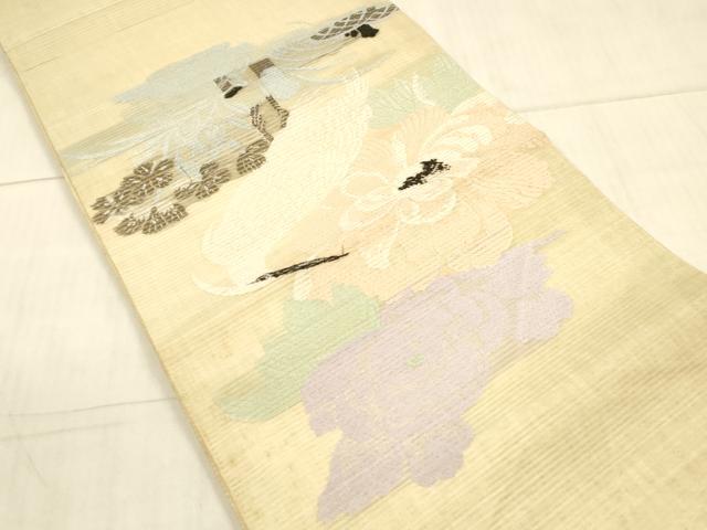 平和屋着物＊夏物 アンティーク 大正ロマン 丸帯 花鳥文 正絹 逸品 DAAW4505cm