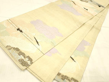 平和屋着物＊夏物 アンティーク 大正ロマン 丸帯 花鳥文 正絹 逸品 DAAW4505cm