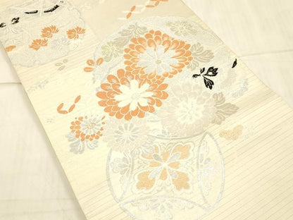 平和屋着物＊夏物 アンティーク 大正ロマン 丸帯 雪輪草花文 金銀糸 正絹 逸品 DAAW4508cm