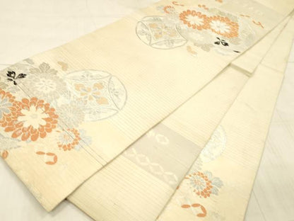 平和屋着物＊夏物 アンティーク 大正ロマン 丸帯 雪輪草花文 金銀糸 正絹 逸品 DAAW4508cm
