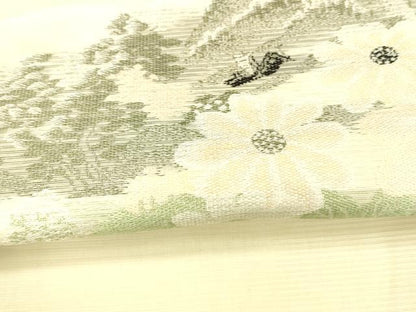 平和屋着物＊夏物 アンティーク 大正ロマン 丸帯 風景草花文 銀糸 正絹 逸品 DAAW4509cm