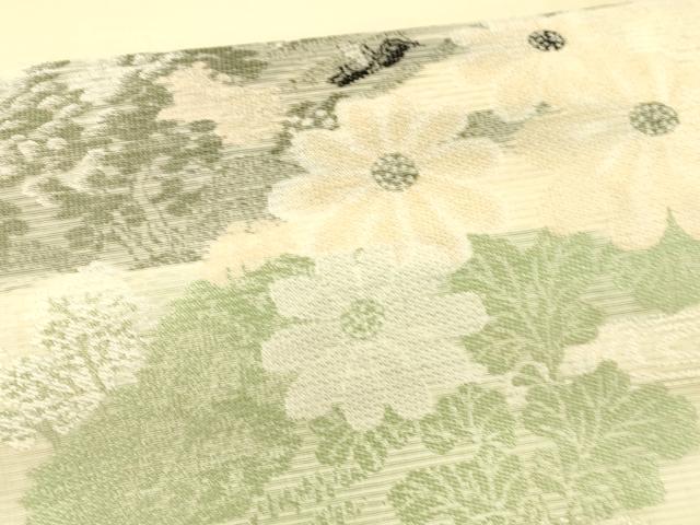 平和屋着物＊夏物 アンティーク 大正ロマン 丸帯 風景草花文 銀糸 正絹 逸品 DAAW4509cm