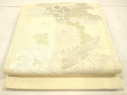 平和屋着物＊夏物 アンティーク 大正ロマン 丸帯 草花舟文 銀糸 正絹 逸品 DAAW4510cm