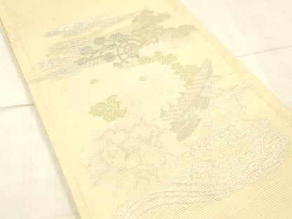 平和屋着物＊夏物 アンティーク 大正ロマン 丸帯 草花舟文 銀糸 正絹 逸品 DAAW4510cm