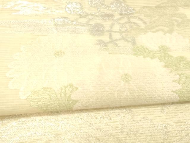 平和屋着物＊夏物 アンティーク 大正ロマン 丸帯 草花舟文 銀糸 正絹 逸品 DAAW4510cm