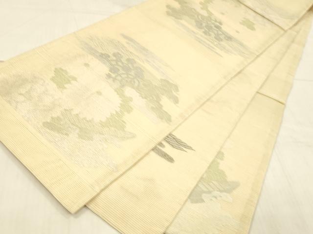 平和屋着物＊夏物 アンティーク 大正ロマン 丸帯 草花舟文 銀糸 正絹 逸品 DAAW4510cm