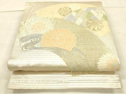 平和屋着物＊夏物 アンティーク 大正ロマン 丸帯 地紙流水花文 金銀糸 正絹 逸品 DAAW4511cm