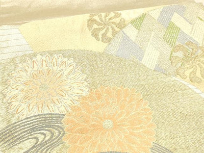 平和屋着物＊夏物 アンティーク 大正ロマン 丸帯 地紙流水花文 金銀糸 正絹 逸品 DAAW4511cm