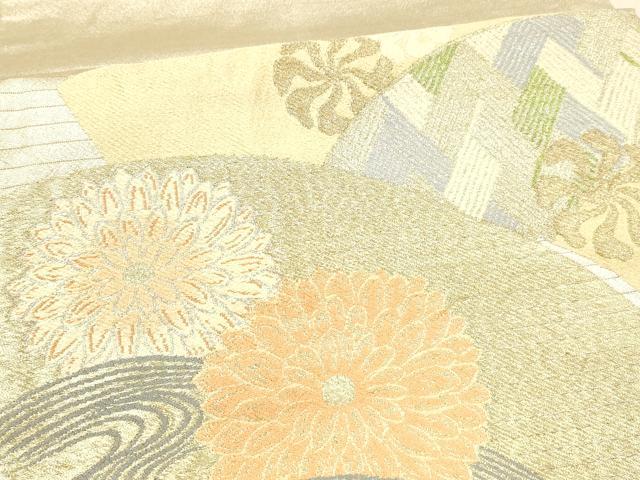 平和屋着物＊夏物 アンティーク 大正ロマン 丸帯 地紙流水花文 金銀糸 正絹 逸品 DAAW4511cm
