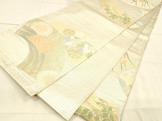 平和屋着物＊夏物 アンティーク 大正ロマン 丸帯 地紙流水花文 金銀糸 正絹 逸品 DAAW4511cm