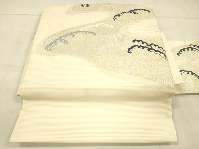 平和屋着物＊夏物 つけ帯 流水文 銀糸 正絹 逸品 DAAW4514cm