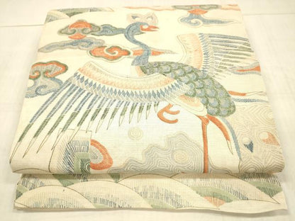平和屋着物＊夏物 アンティーク 大正ロマン 丸帯 流水孔雀花文 正絹 逸品 DAAW4515cm