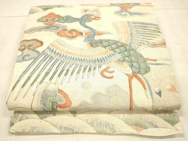 平和屋着物＊夏物 アンティーク 大正ロマン 丸帯 流水孔雀花文 正絹 逸品 DAAW4515cm