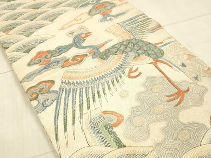 平和屋着物＊夏物 アンティーク 大正ロマン 丸帯 流水孔雀花文 正絹 逸品 DAAW4515cm