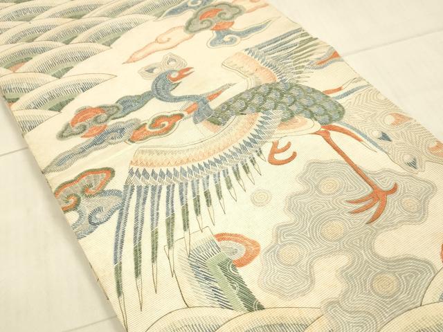 平和屋着物＊夏物 アンティーク 大正ロマン 丸帯 流水孔雀花文 正絹 逸品 DAAW4515cm