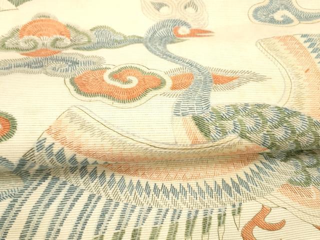 平和屋着物＊夏物 アンティーク 大正ロマン 丸帯 流水孔雀花文 正絹 逸品 DAAW4515cm