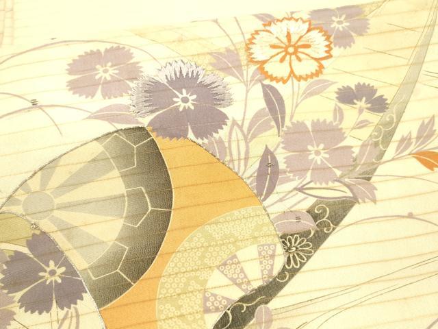 平和屋着物＊夏物 アンティーク 大正ロマン 丸帯 駒刺繍 流水草花舟文 正絹 逸品 DAAW4516cm
