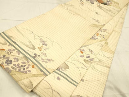 平和屋着物＊夏物 アンティーク 大正ロマン 丸帯 駒刺繍 流水草花舟文 正絹 逸品 DAAW4516cm