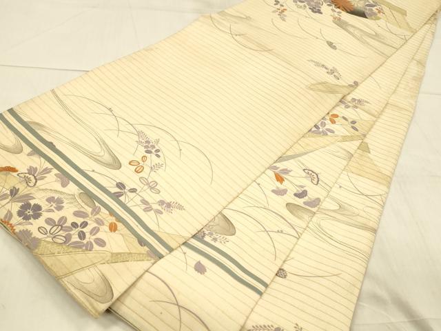 平和屋着物＊夏物 アンティーク 大正ロマン 丸帯 駒刺繍 流水草花舟文 正絹 逸品 DAAW4516cm