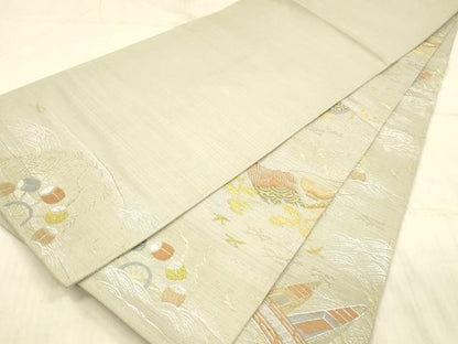 平和屋着物＊夏物 アンティーク 大正ロマン 丸帯 飛鳥渡橋舟文 金銀糸 正絹 逸品 DAAW4517cm