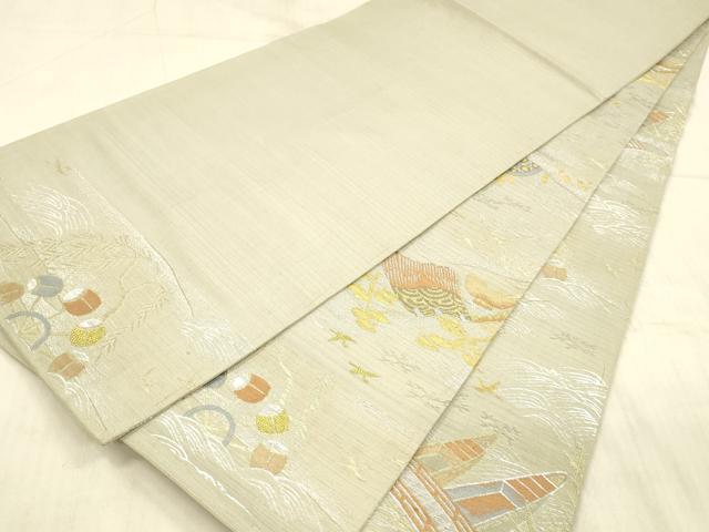 平和屋着物＊夏物 アンティーク 大正ロマン 丸帯 飛鳥渡橋舟文 金銀糸 正絹 逸品 DAAW4517cm