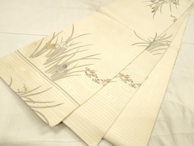 平和屋着物＊夏物 アンティーク 大正ロマン 丸帯 引き抜き帯 刺繍 流水杜若文 金糸 正絹 逸品 DAAW4518cm