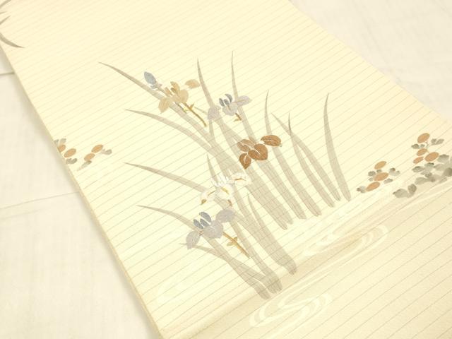 平和屋着物＊夏物 アンティーク 大正ロマン 丸帯 引き抜き帯 刺繍 流水杜若文 金糸 正絹 逸品 DAAW4518cm