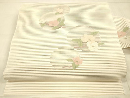 平和屋着物＊夏物 絽綴れ 八寸名古屋帯 枝花文 銀糸 正絹 逸品 DAAW4519cm