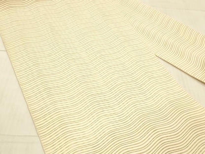 平和屋着物＊夏物 絽綴れ 八寸名古屋帯 よろけ縞 薄卵色 正絹 逸品 DAAW4520cm