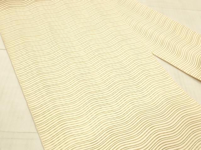 平和屋着物＊夏物 絽綴れ 八寸名古屋帯 よろけ縞 薄卵色 正絹 逸品 DAAW4520cm
