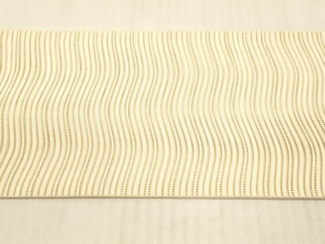 平和屋着物＊夏物 絽綴れ 八寸名古屋帯 よろけ縞 薄卵色 正絹 逸品 DAAW4520cm