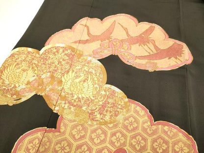 平和屋着物■豪華黒留袖　駒刺繍　飛鶴鳳凰花文　金彩　正絹　逸品　DAAW4805cd