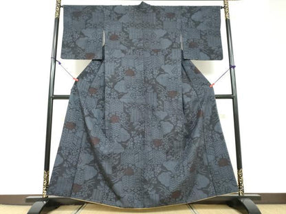 平和屋着物●結城紬 100亀甲 雲霞草花文 正絹 逸品 DAAW5005ud