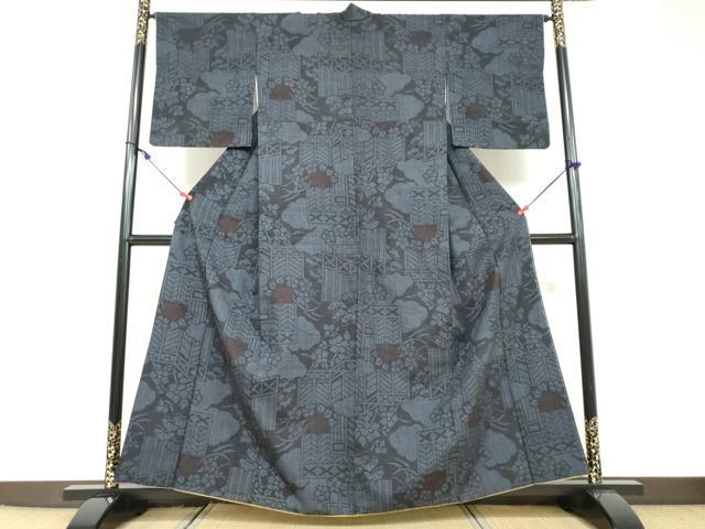 平和屋着物●結城紬 100亀甲 雲霞草花文 正絹 逸品 DAAW5005ud