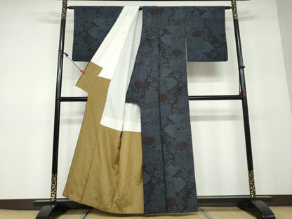 平和屋着物●結城紬 100亀甲 雲霞草花文 正絹 逸品 DAAW5005ud