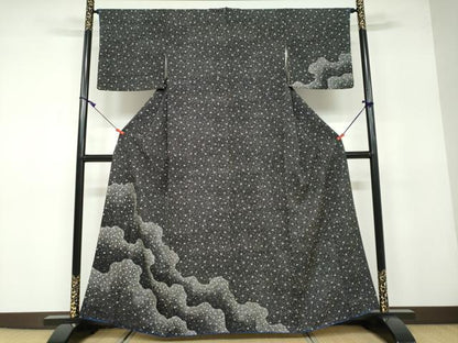 平和屋着物●訪問着　舞花文　黒地　正絹　逸品　DAAW5006ud