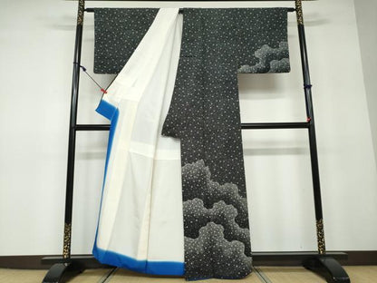 平和屋着物●訪問着　舞花文　黒地　正絹　逸品　DAAW5006ud
