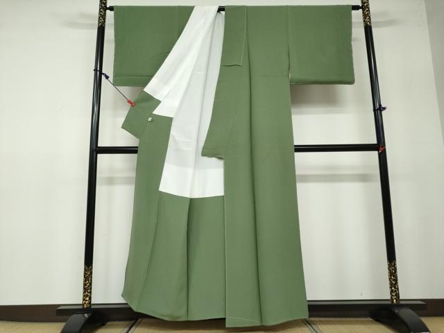 平和屋着物●上質な色無地 紋意匠 老竹色 正絹 逸品 未使用 DAAW5047ud