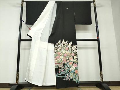 平和屋着物●本加賀友禅作家　坂木末代　黒留袖　地紙重ね草花文　正絹　逸品　未使用　DAAW5048ud