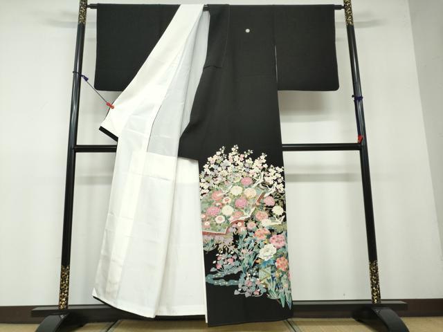 平和屋着物●本加賀友禅作家　坂木末代　黒留袖　地紙重ね草花文　正絹　逸品　未使用　DAAW5048ud