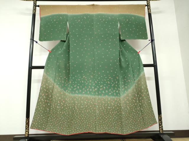 平和屋着物●訪問着　枝葉文　暈し染め　金彩　正絹　逸品　DAAW5062ud