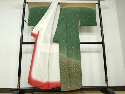 平和屋着物●訪問着　枝葉文　暈し染め　金彩　正絹　逸品　DAAW5062ud