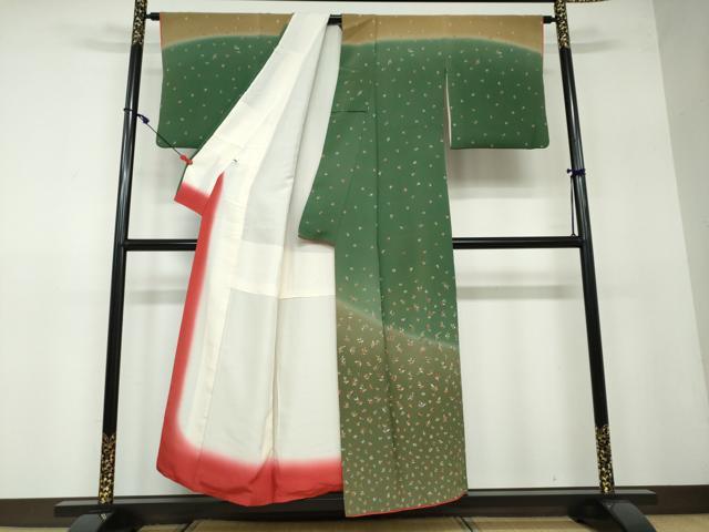 平和屋着物●訪問着　枝葉文　暈し染め　金彩　正絹　逸品　DAAW5062ud