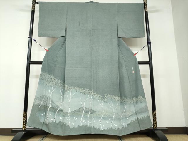 平和屋着物●江戸小紋染工房　小林染芸　小林茂徳　色留袖　江戸小紋　遠山樹林風景文　正絹　逸品　DAAW5069ud