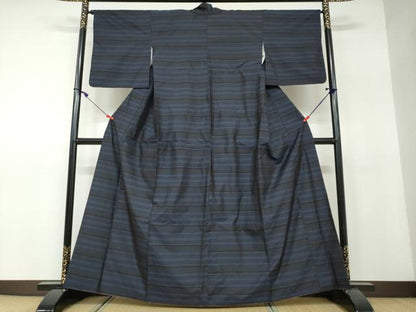 平和屋着物●本場縞大島紬 横段文 正絹 逸品 DAAW5078ud