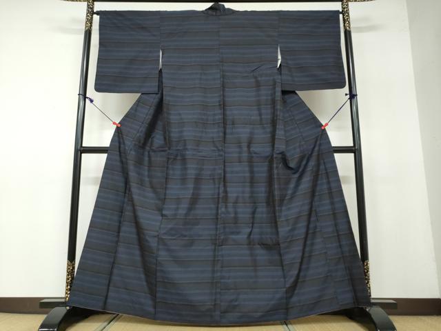 平和屋着物●本場縞大島紬 横段文 正絹 逸品 DAAW5078ud