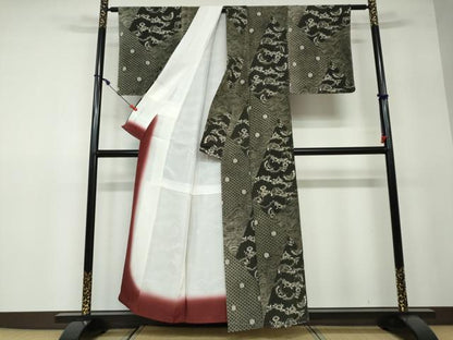 平和屋着物●上質な小紋 花蝶文 黒地 正絹 逸品 未使用 DAAW5080ud