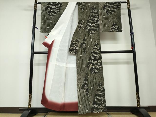 平和屋着物●上質な小紋 花蝶文 黒地 正絹 逸品 未使用 DAAW5080ud