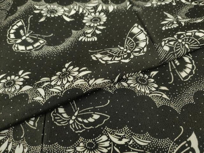平和屋着物●上質な小紋 花蝶文 黒地 正絹 逸品 未使用 DAAW5080ud