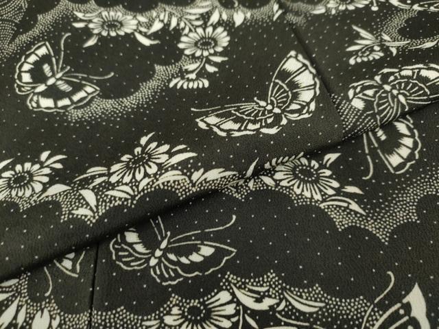 平和屋着物●上質な小紋 花蝶文 黒地 正絹 逸品 未使用 DAAW5080ud